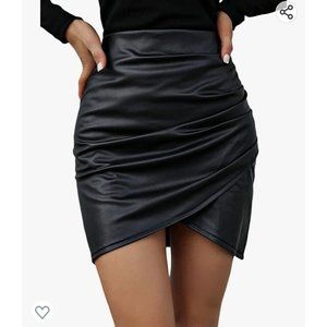 women's Milumia PU leather bodycon short skirt size medium tulip hem ruched wrap